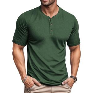imageMAGCOMSEN Mens Henley Short Sleeve Shirt Moisture Wicking Lightweight Cotton TShirts Casual Summer Basic Tee ShirtDark Green Heather