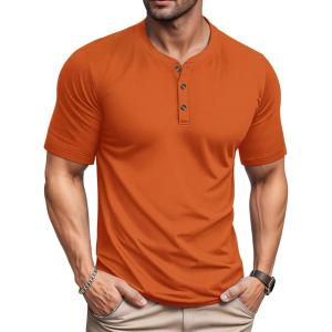 imageMAGCOMSEN Mens Henley Short Sleeve Shirt Moisture Wicking Lightweight Cotton TShirts Casual Summer Basic Tee ShirtDark Orange