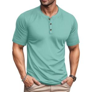 imageMAGCOMSEN Mens Henley Short Sleeve Shirt Moisture Wicking Lightweight Cotton TShirts Casual Summer Basic Tee ShirtGrey Green