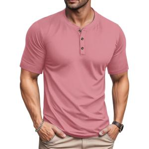 imageMAGCOMSEN Mens Henley Short Sleeve Shirt Moisture Wicking Lightweight Cotton TShirts Casual Summer Basic Tee ShirtGrey Pink