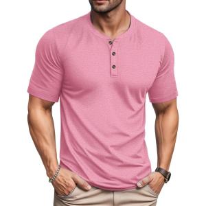 imageMAGCOMSEN Mens Henley Short Sleeve Shirt Moisture Wicking Lightweight Cotton TShirts Casual Summer Basic Tee ShirtGrey Pink Heather