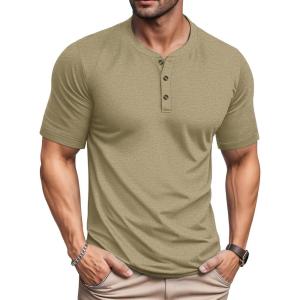 imageMAGCOMSEN Mens Henley Short Sleeve Shirt Moisture Wicking Lightweight Cotton TShirts Casual Summer Basic Tee ShirtLight Brown