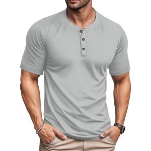 imageMAGCOMSEN Mens Henley Short Sleeve Shirt Moisture Wicking Lightweight Cotton TShirts Casual Summer Basic Tee ShirtLight Grey