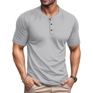imageMAGCOMSEN Mens Henley Short Sleeve Shirt Moisture Wicking Lightweight Cotton TShirts Casual Summer Basic Tee ShirtLight Grey Heather