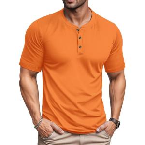 imageMAGCOMSEN Mens Henley Short Sleeve Shirt Moisture Wicking Lightweight Cotton TShirts Casual Summer Basic Tee ShirtOrange