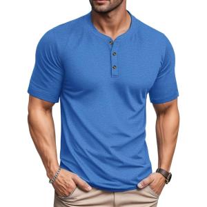 imageMAGCOMSEN Mens Henley Short Sleeve Shirt Moisture Wicking Lightweight Cotton TShirts Casual Summer Basic Tee ShirtSea Blue