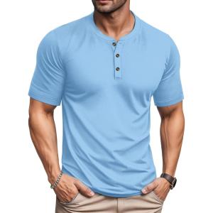 imageMAGCOMSEN Mens Henley Short Sleeve Shirt Moisture Wicking Lightweight Cotton TShirts Casual Summer Basic Tee ShirtWaterfall Blue