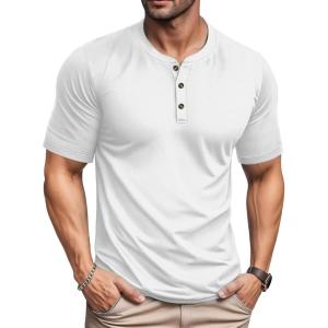 imageMAGCOMSEN Mens Henley Short Sleeve Shirt Moisture Wicking Lightweight Cotton TShirts Casual Summer Basic Tee ShirtWhite