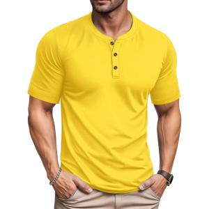 imageMAGCOMSEN Mens Henley Short Sleeve Shirt Moisture Wicking Lightweight Cotton TShirts Casual Summer Basic Tee ShirtYellow