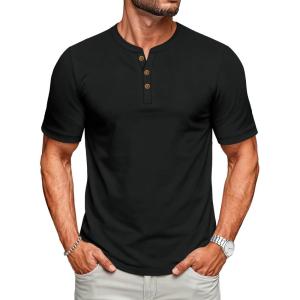 imageMAGCOMSEN Mens Henley Short Sleeve Shirt UPF 80 Lightweight TShirts Moisture Wicking Tee Casual Summer Basic Solid ShirtBlack