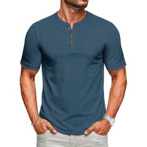 imageMAGCOMSEN Mens Henley Short Sleeve Shirt UPF 80 Lightweight TShirts Moisture Wicking Tee Casual Summer Basic Solid ShirtDenimblue