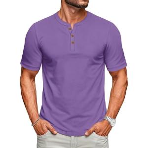 imageMAGCOMSEN Mens Henley Short Sleeve Shirt UPF 80 Lightweight TShirts Moisture Wicking Tee Casual Summer Basic Solid ShirtLtpurple