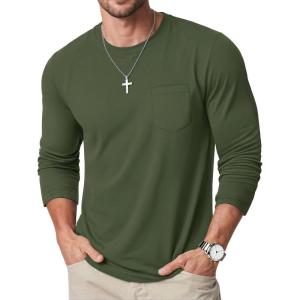 imageMAGCOMSEN Mens Long Sleeve Shirt with Pocket Cotton Crew Neck Shirts Casual Lightweight TShirt06army Green