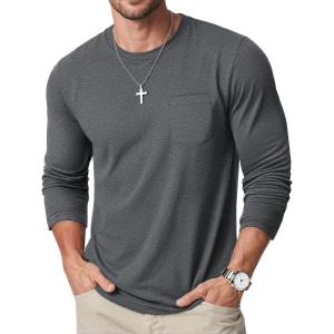 imageMAGCOMSEN Mens Long Sleeve Shirt with Pocket Cotton Crew Neck Shirts Casual Lightweight TShirt07dark Grey