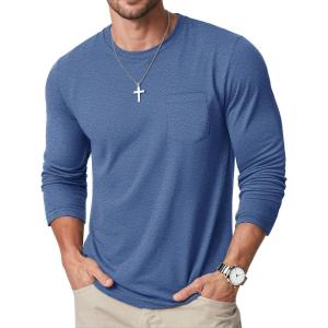 imageMAGCOMSEN Mens Long Sleeve Shirt with Pocket Cotton Crew Neck Shirts Casual Lightweight TShirt10grey Blue