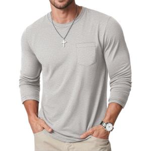 imageMAGCOMSEN Mens Long Sleeve Shirt with Pocket Cotton Crew Neck Shirts Casual Lightweight TShirt21beige