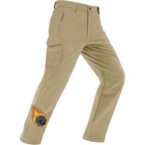 imageMAGCOMSEN Mens Winter Pants Water Resistant Fleece Lined Snowboard Ski Pants Softshell Tactical Pants with MultiPocketsKhaki