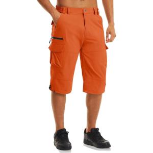 imageMAGCOMSEN Mens Workout Shorts 7 Pockets Quick Dry 34 Capri Pants Zipper Pockets Hiking Athletic ShortsOrange
