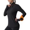 imageMAGCOMSEN Womens 14 Quarter Zip Pullover Thermal Running Shirts Long Sleeve Athletic Warm Tops with Zip PocketsBlack