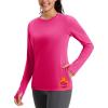 imageMAGCOMSEN WomensThermal Long Sleeve Shirt Fleece Lined Warm Base Layer Running Workout Athletic Top Winter with PocketRose Red