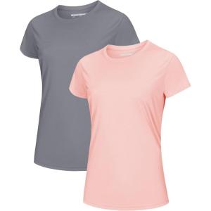 imageMAGCOMSEN 2 Pack Womens Short Sleeve TShirts UPF 50 Workout Running Quick Dry Athletic Rash Guard Swim TopLight GreyLight Pink