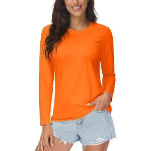 imageMAGCOMSEN SPF Shirts for Women Long Sleeve Quick Dry Lightweight TShirts Athletic Running Hiking Workout TopsNeon Orange