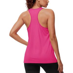 imageMAGCOMSEN Tank Top for Women Workout Racerback Sleeveless Loose Fit Tops Athletic Yoga Running Gym Muscle Pilates TankRose Red