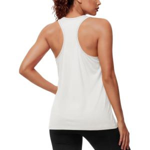 imageMAGCOMSEN Tank Top for Women Workout Racerback Sleeveless Loose Fit Tops Athletic Yoga Running Gym Muscle Pilates TankWhite