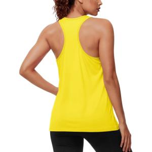imageMAGCOMSEN Tank Top for Women Workout Racerback Sleeveless Loose Fit Tops Athletic Yoga Running Gym Muscle Pilates TankYellow