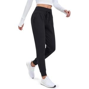 imageMAGCOMSEN Womens Fleece Lined Joggers High Waisted Water Resistant Thermal Winter Hiking Running Sweatpants with PocketsBlack