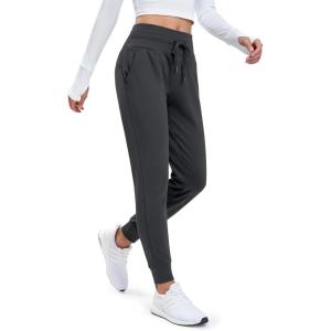 imageMAGCOMSEN Womens Fleece Lined Joggers High Waisted Water Resistant Thermal Winter Hiking Running Sweatpants with PocketsDark Grey
