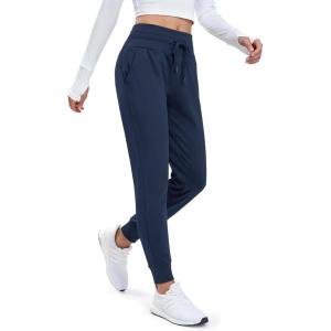 imageMAGCOMSEN Womens Fleece Lined Joggers High Waisted Water Resistant Thermal Winter Hiking Running Sweatpants with PocketsNavy
