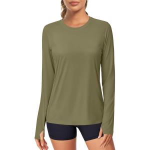 imageMAGCOMSEN Womens Long Sleeve Shirts UPF 80 Quick Dry Athletic Workout Tee Shirts with Thumb Holes Rash Guard Swim TopsDullcyan