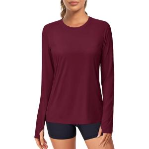 imageMAGCOMSEN Womens Long Sleeve Shirts UPF 80 Quick Dry Athletic Workout Tee Shirts with Thumb Holes Rash Guard Swim TopsWinered