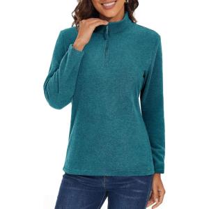 imageMAGCOMSEN Womens Quarter Zip Pullover Polar Fleece Sweatshirts Lightweight StandCollar Jacket Warm TopsPeacock Blue