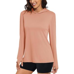 imageMAGCOMSEN Womens Sun Hoodie UPF 50 Long Sleeve Shirts for Hiking Fishing Athletic Lightweight UV HoodieApricot