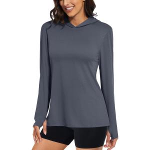 imageMAGCOMSEN Womens Sun Hoodie UPF 50 Long Sleeve Shirts for Hiking Fishing Athletic Lightweight UV HoodieDark Grey