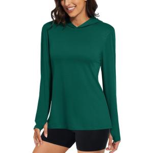 imageMAGCOMSEN Womens Sun Hoodie UPF 50 Long Sleeve Shirts for Hiking Fishing Athletic Lightweight UV HoodieEmerald Green