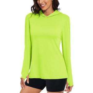 imageMAGCOMSEN Womens Sun Hoodie UPF 50 Long Sleeve Shirts for Hiking Fishing Athletic Lightweight UV HoodieFluorescent Green