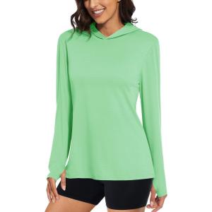 imageMAGCOMSEN Womens Sun Hoodie UPF 50 Long Sleeve Shirts for Hiking Fishing Athletic Lightweight UV HoodieMint Green