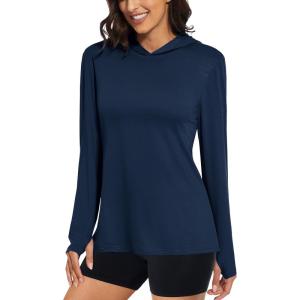 imageMAGCOMSEN Womens Sun Hoodie UPF 50 Long Sleeve Shirts for Hiking Fishing Athletic Lightweight UV HoodieNavy