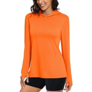 imageMAGCOMSEN Womens Sun Hoodie UPF 50 Long Sleeve Shirts for Hiking Fishing Athletic Lightweight UV HoodieOrange