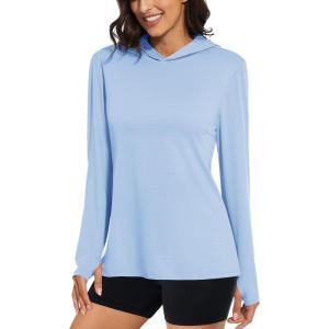imageMAGCOMSEN Womens Sun Hoodie UPF 50 Long Sleeve Shirts for Hiking Fishing Athletic Lightweight UV HoodiePale Blue