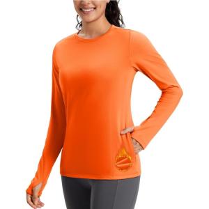 imageMAGCOMSEN WomensThermal Long Sleeve Shirt Fleece Lined Warm Base Layer Running Workout Athletic Top Winter with PocketOrange