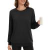image:imageMAGCOMSEN Womens Fleece Lined Sweatshirt Crewneck Cotton Pullover Fall Winter Casual Long Sleeve Warm Soft TopsBlack