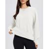 image:imageMAGCOMSEN Womens Fleece Lined Sweatshirts Pullover Crewneck Sweater Loose Fit Casual Winter Warm Tops with Thumb HolesWhite