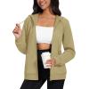 image:imageMAGCOMSEN Womens Fleece Lined Zip Up Hoodies Casual Hooded Jacket Workout Full Zip Sweatshirts Pocket CoatsKhaki