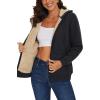 image:imageMAGCOMSEN Womens Zip Up Hoodies Sherpa Lined Fleece Thermal Jacket Full Zip Winter Warm Casual Thick Coats PocketsBlack