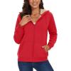 image:imageMAGCOMSEN Womens Zip Up Hoodies Sherpa Lined Fleece Thermal Jacket Full Zip Winter Warm Casual Thick Coats PocketsTomato Red