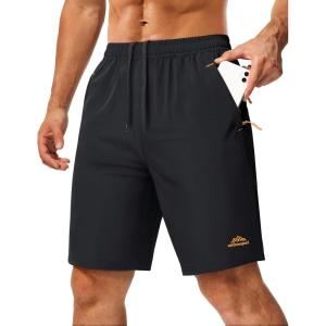 image:imageMAGCOMSEN Mens Hiking Shorts 9 Quick Dry Lightweight Running Shorts with Zipper Pockets for Workout Athletic Sport1black